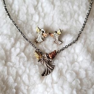 Angel Sterling Silver and 12K necklace and earrings set